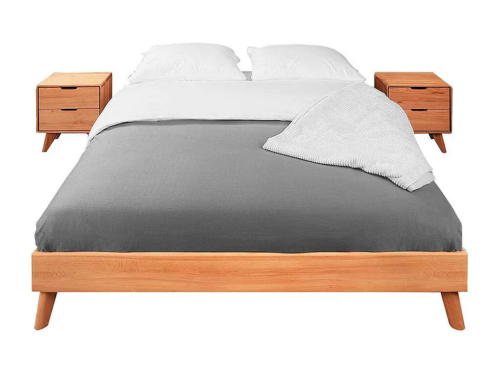 Doppelbett aus Kernbuche Massivholz Kopfteil (dreiteilig)