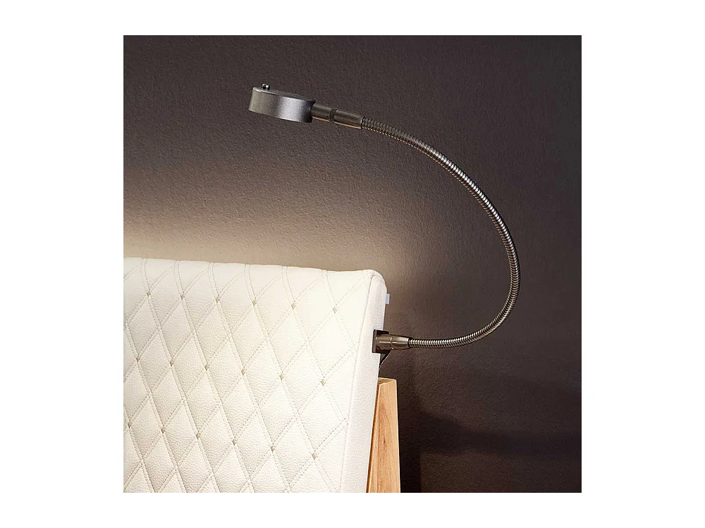 Großes Bett aus Kernbuche Massivholz Kunstleder in Beige (dreiteilig)