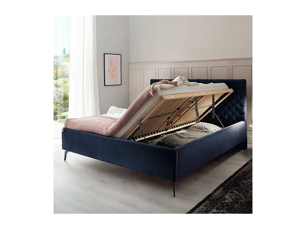 Polsterbett mit Lattenrosten und Bettkasten Dunkelblau