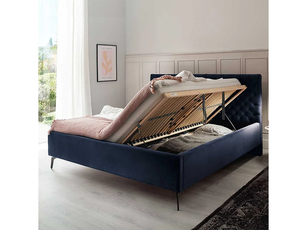 Polsterbett mit Lattenrosten und Bettkasten Dunkelblau