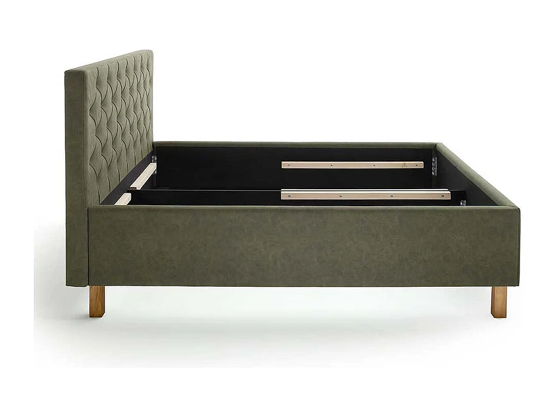 Polsterbettgestell in Oliv Grün Vierfußgestell aus Holz