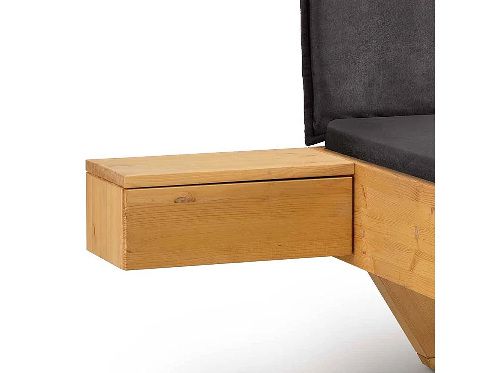 Holzbett Bett mit Polsterkopfteil in Kiefer Laugenfarben und Anthrazit