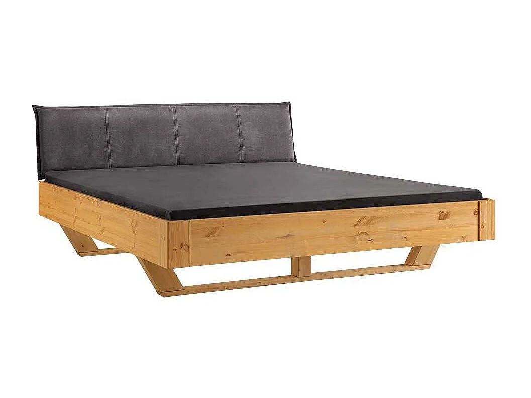 Holzbett Bett mit Polsterkopfteil in Kiefer Laugenfarben und Anthrazit