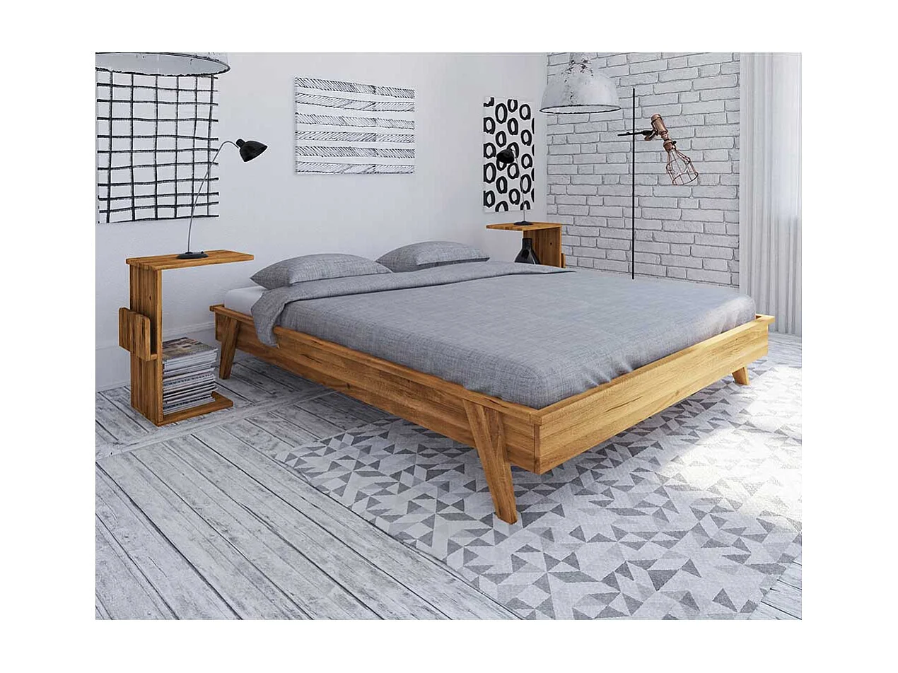 Retro Bett aus Wildeiche Massivholz Kopfteil (dreiteilig)