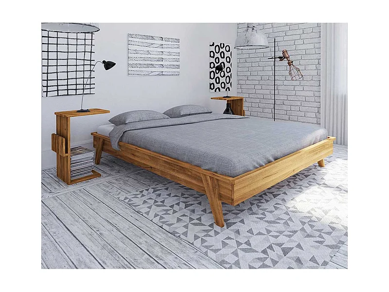 Retro Bett aus Wildeiche Massivholz Kopfteil (dreiteilig)