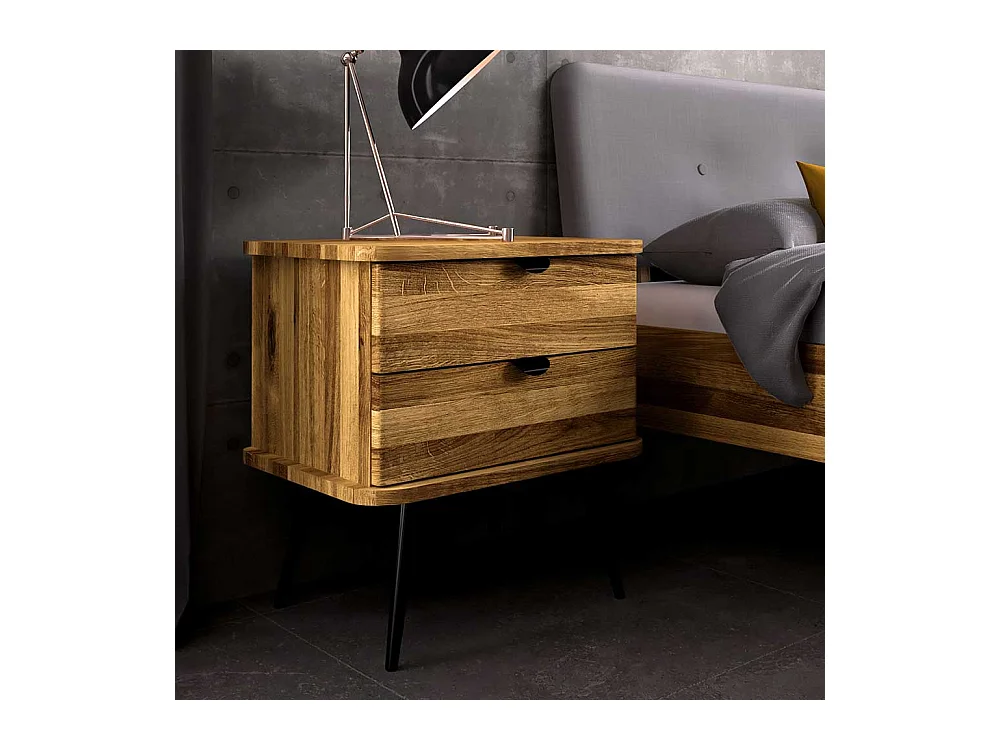 Bett Wildeiche mit Polsterkopfteil in modernem Design 41 cm Einstiegshöhe