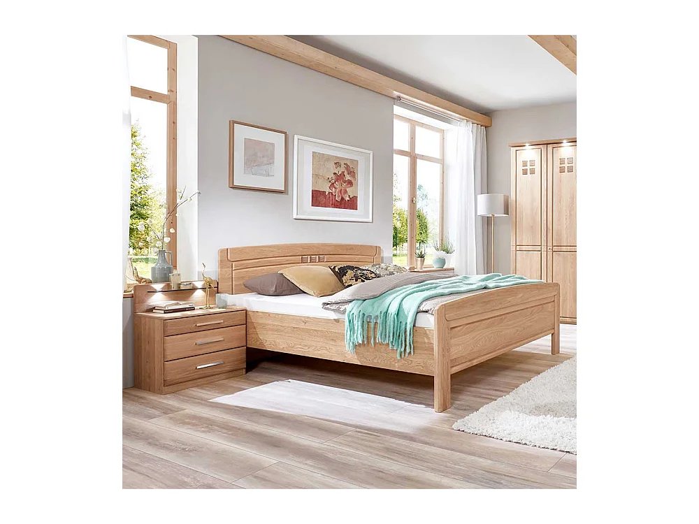 Altersgerechtes Bett aus Eiche teilmassiv LED Beleuchtung (dreiteilig)