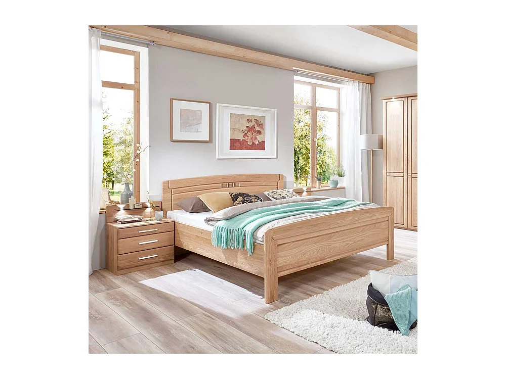 Altersgerechtes Bett aus Eiche teilmassiv LED Beleuchtung (dreiteilig)