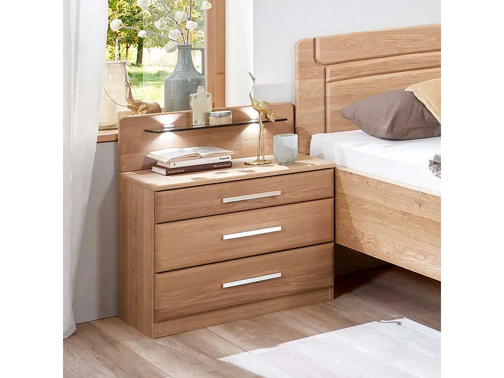 Altersgerechtes Bett aus Eiche teilmassiv LED Beleuchtung (dreiteilig)