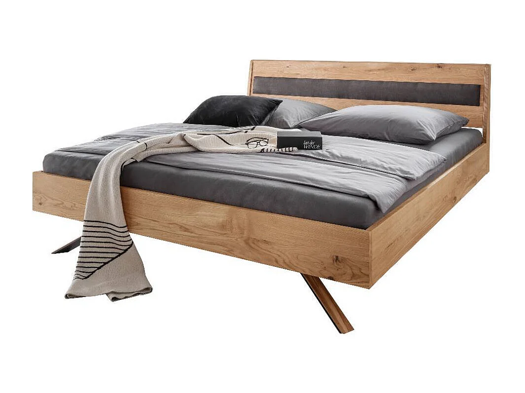 Massivholzbett Doppelbett in modernem Design mit Fußgestell aus Metall