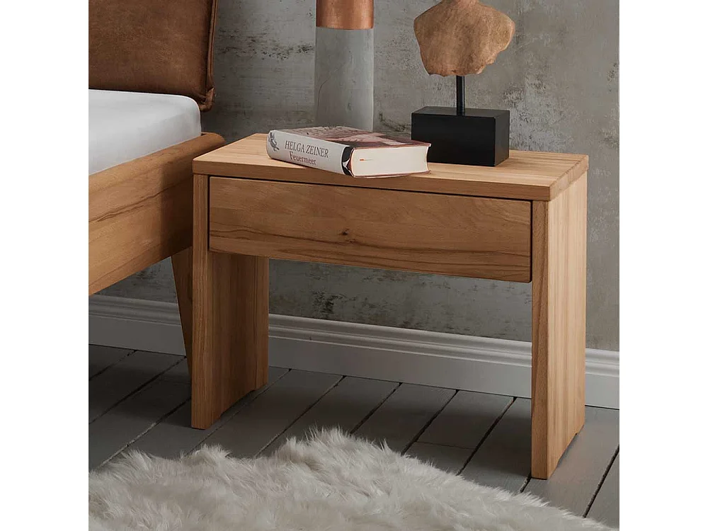 Massivbett Wildeiche mit zwei Nachtkommoden Polsterkopfteil (dreiteilig)