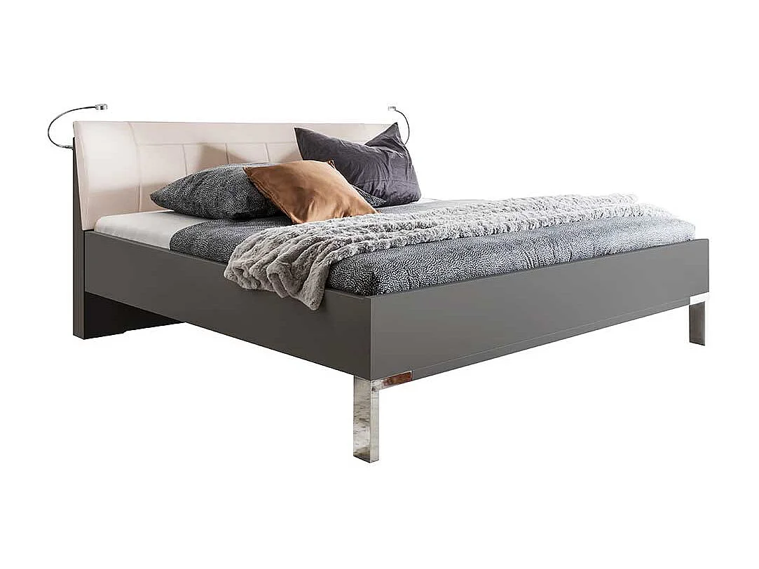 Bettrahmen in Braun und Creme Weiß LED Beleuchtung