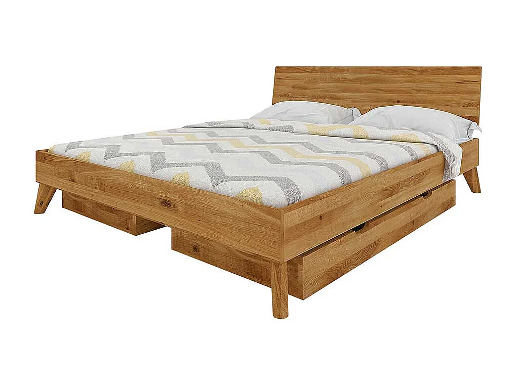 Echtholzbett aus Wildeiche Massivholz Schubkästen