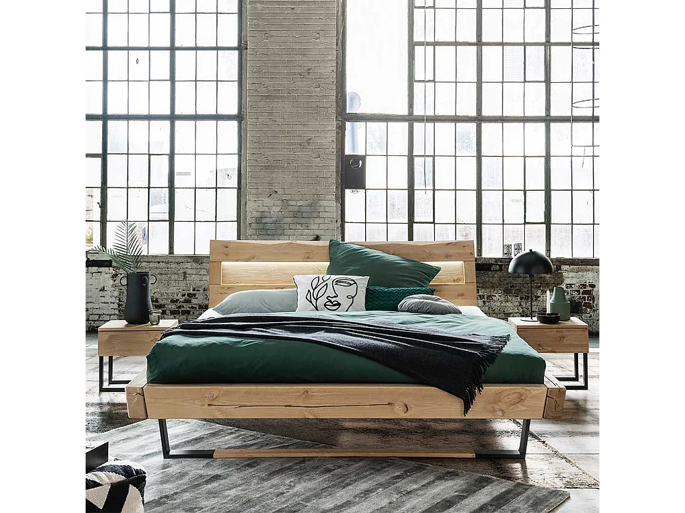 Factory Massivholz Bett aus Kiefer und Metall Bügelgestell