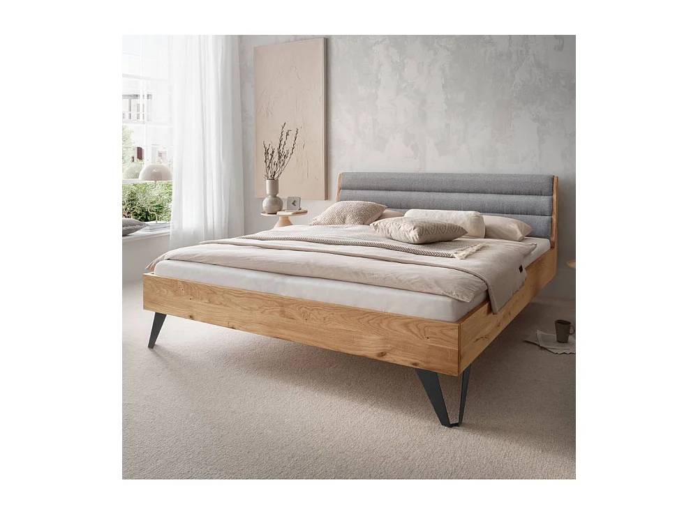 Doppel Bett Echtholzbett 90 cm Kopfteil mit Fußgestell aus Metall