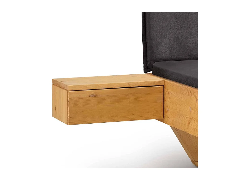 Holzbett Bett mit Polsterkopfteil in Kiefer Laugenfarben und Anthrazit
