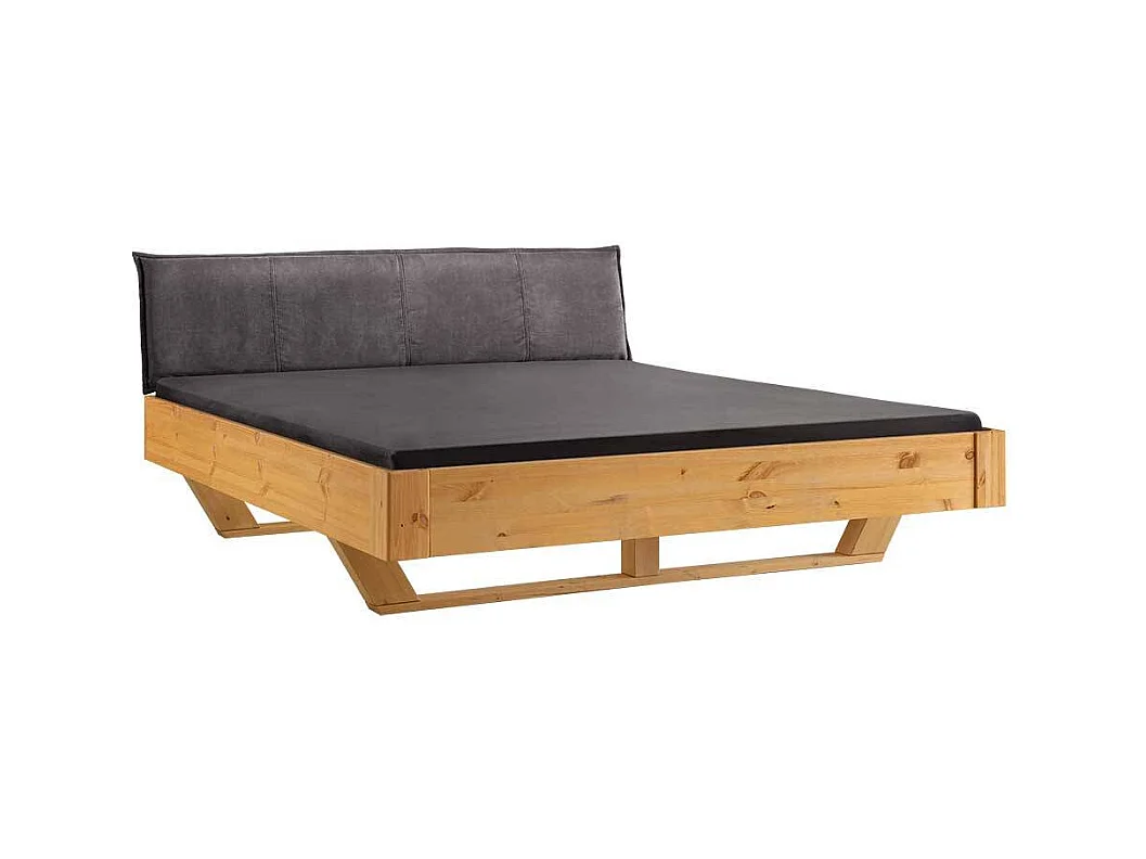 Holzbett Bett mit Polsterkopfteil in Kiefer Laugenfarben und Anthrazit