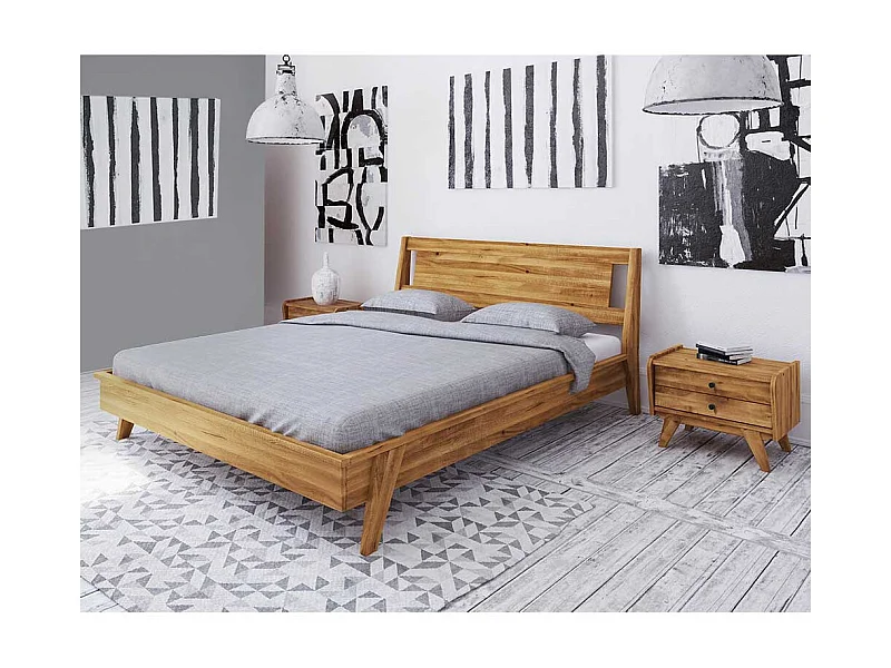 Massivholzbett aus Wildeiche Massivholz zwei Nachtkommoden (dreiteilig)