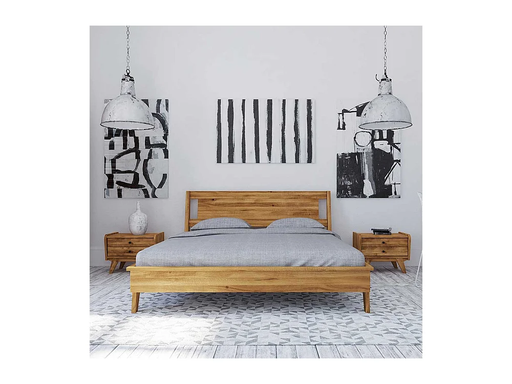 Massivholzbett aus Wildeiche Massivholz zwei Nachtkommoden (dreiteilig)