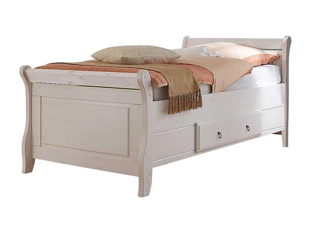 Landhaus Bett in Weiß Kiefer teilmassiv