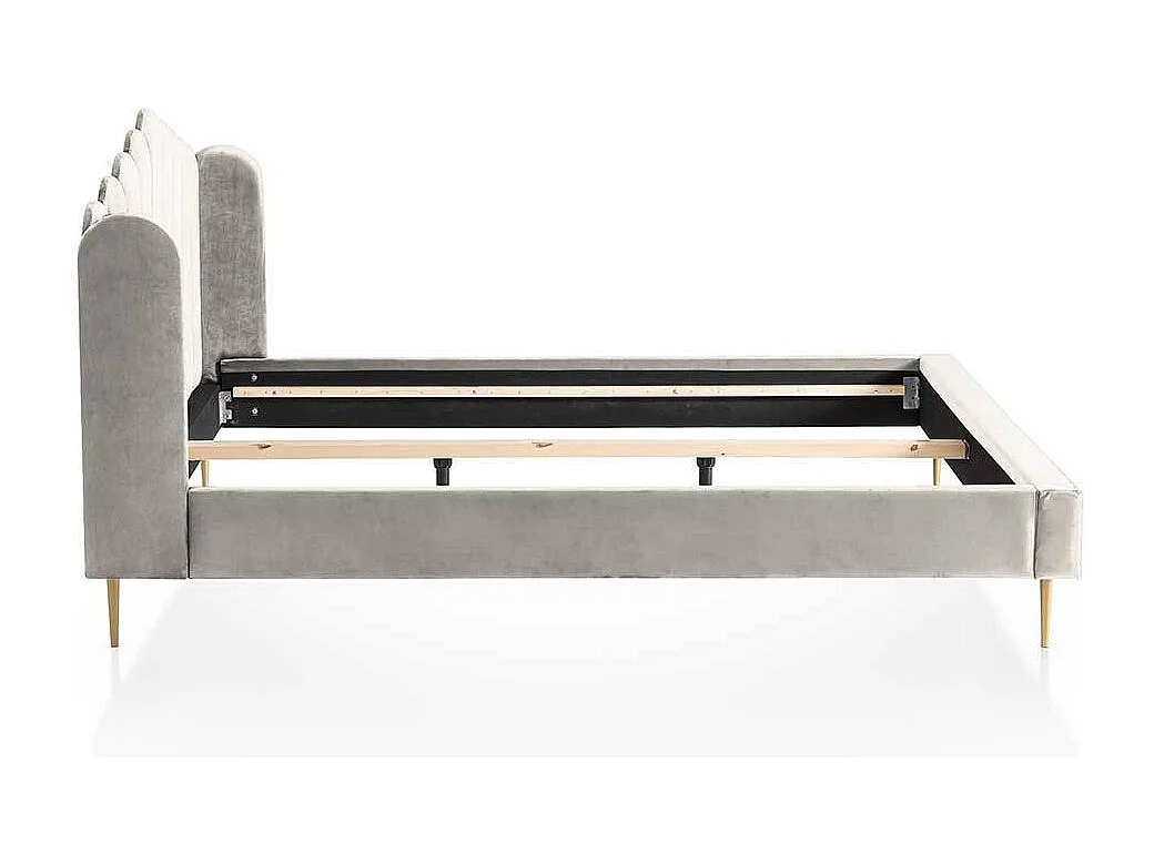 Samt Polsterbett in Beige Metallgestell Goldfarben