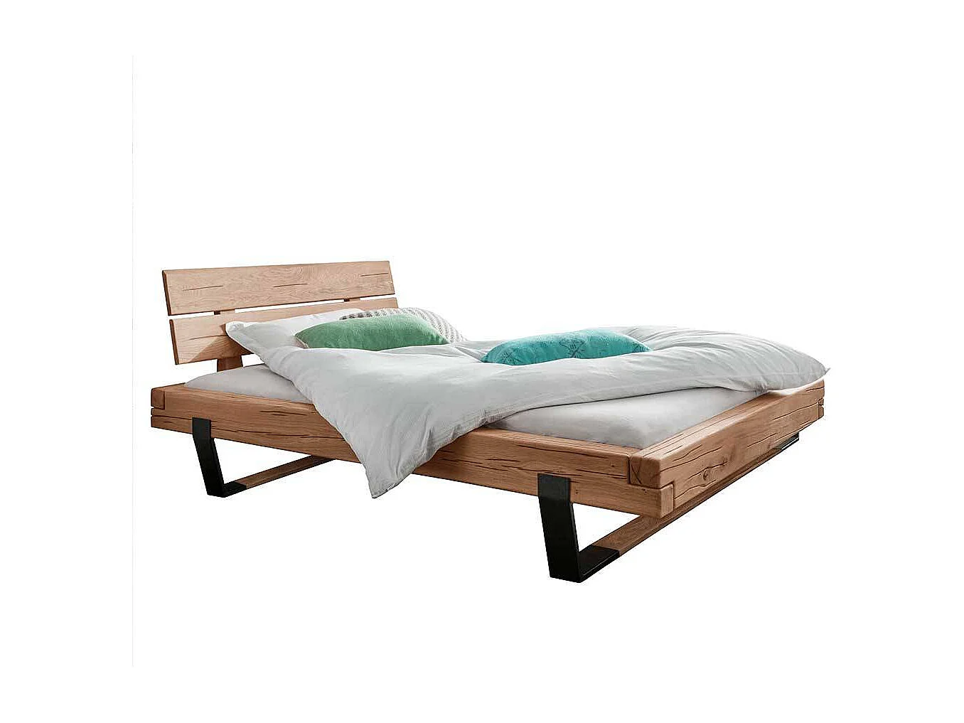 Massivholz Bettgestell aus Wildeiche Metallkufen mit Holz