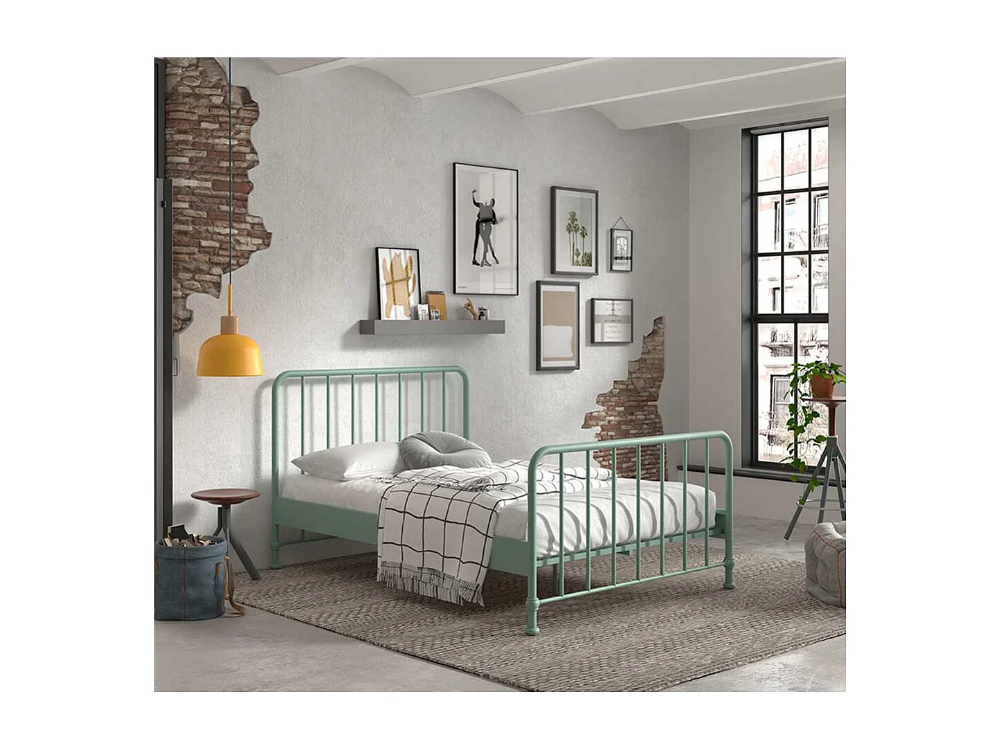 Metallbett modern in Grün matt pulverbeschichtet