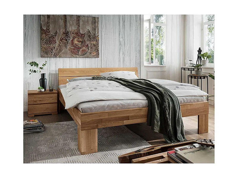 Vollholzbett aus Wildeiche massiv zwei Nachtkommoden (dreiteilig)