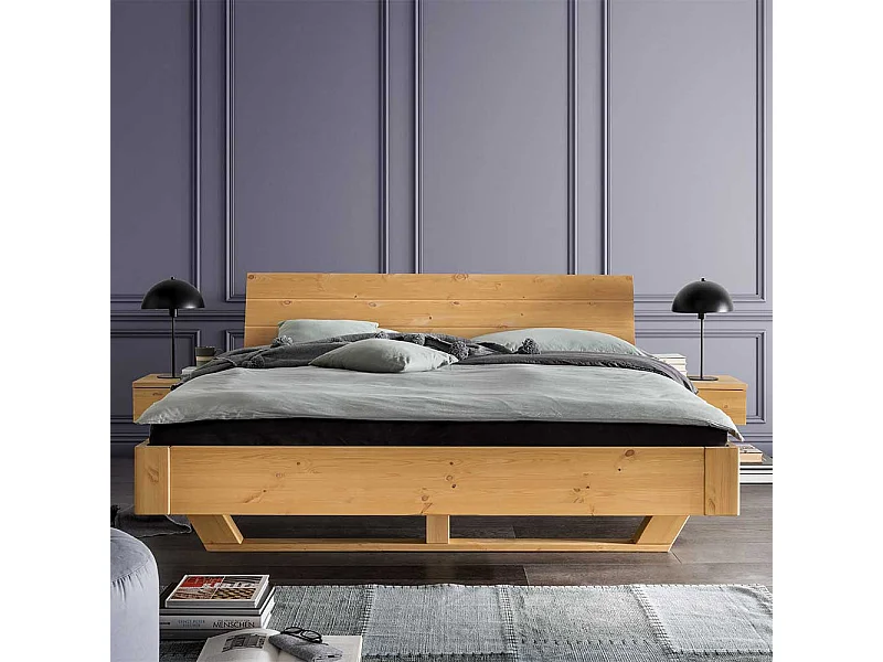 Doppelbett Massivholzbett auf Kufen in Kiefer Laugenfarben