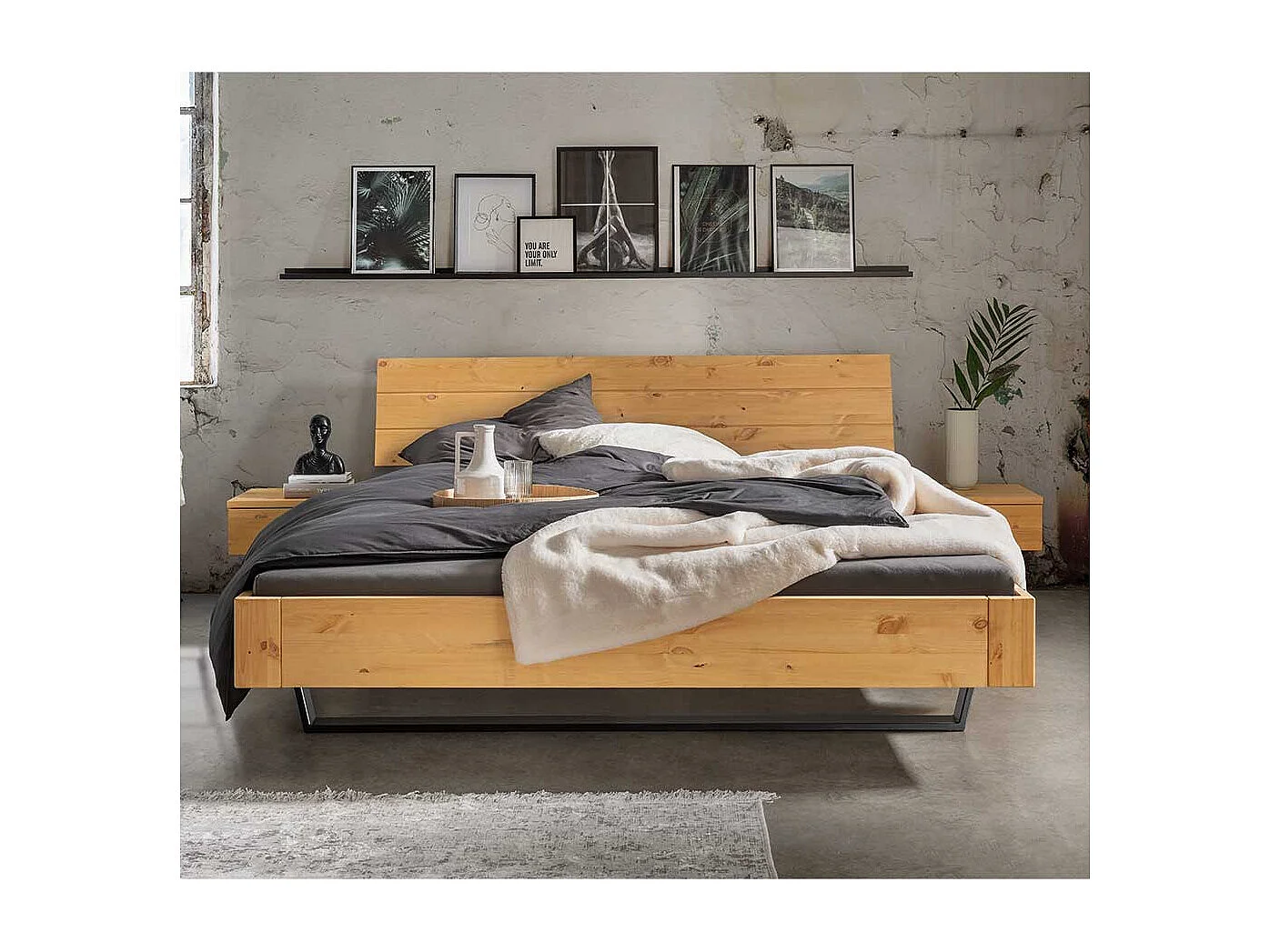 Doppelbett Kufenbett aus Kiefer Massivholz gelaugt