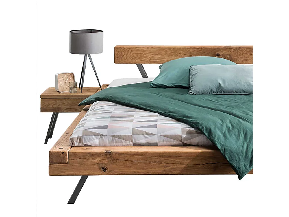 Balken Massivholzbett aus Wildeiche geölt Nachtkommoden (dreiteilig)