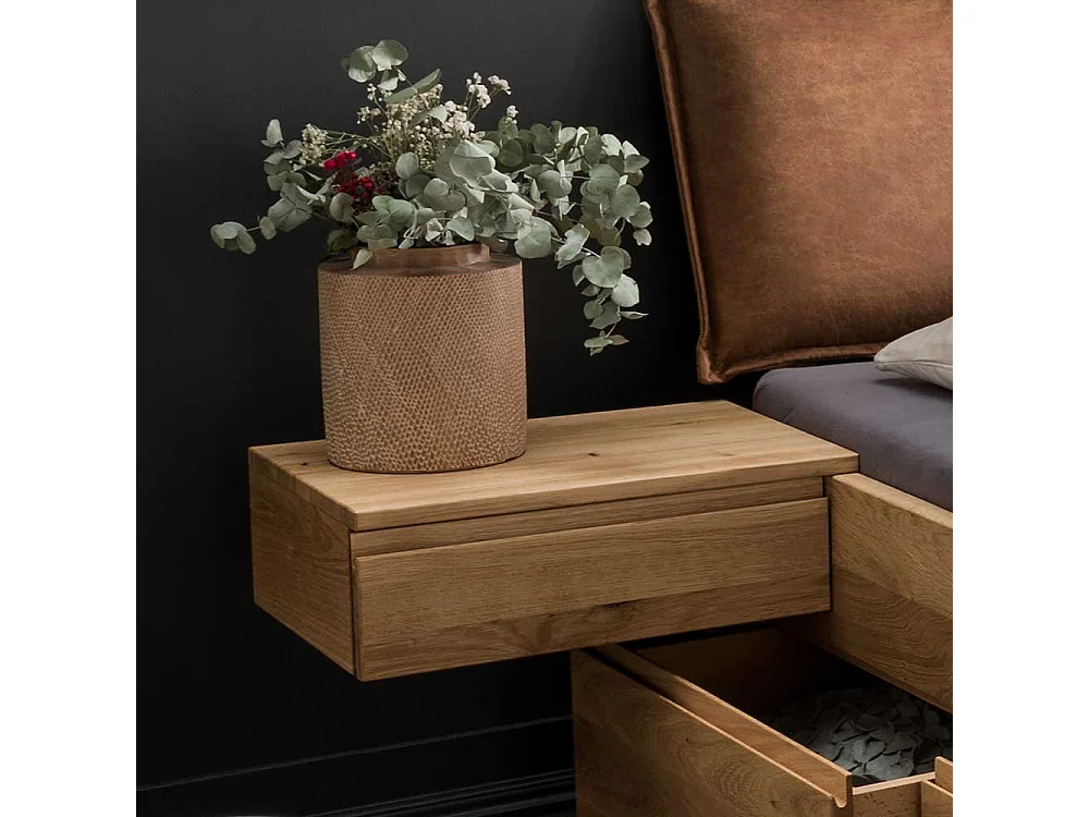 Massivbett Wildeiche inklusive zwei Nachtkommoden Polster Kopfteil (dreiteilig)