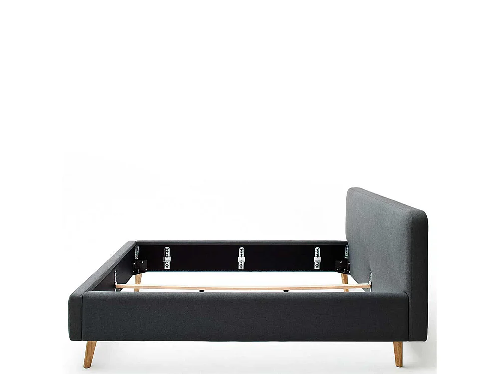 Polsterbettgestell in Anthrazit Webstoff 4-Fuß Gestell aus Massivholz