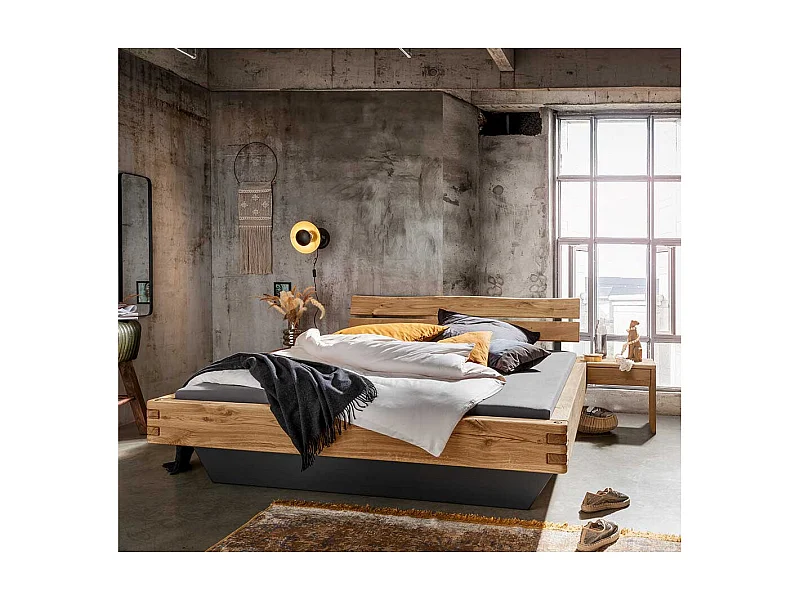 Naturholzbetten Doppelbetten in Wildeichefarben und Anthrazit