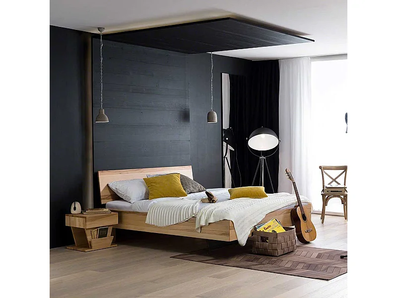 Doppelbett aus Kernbuche massiv modern (dreiteilig)