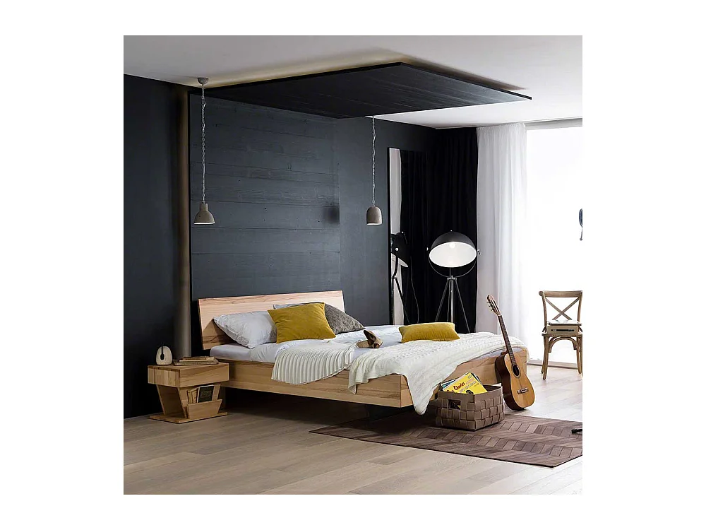 Doppelbett aus Kernbuche massiv modern (dreiteilig)
