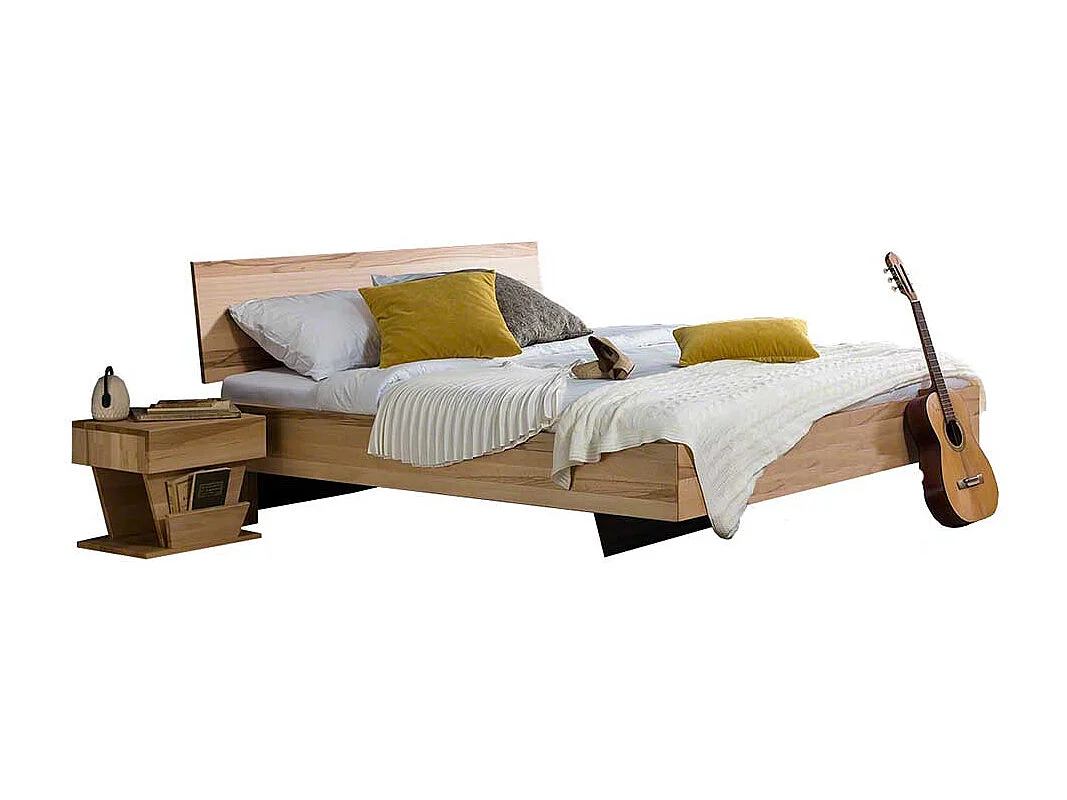 Doppelbett aus Kernbuche massiv modern (dreiteilig)