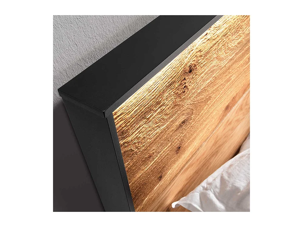 Bügelgestell Doppelbett Wildeiche im Industrie und Loft Stil optionale Beleuchtung