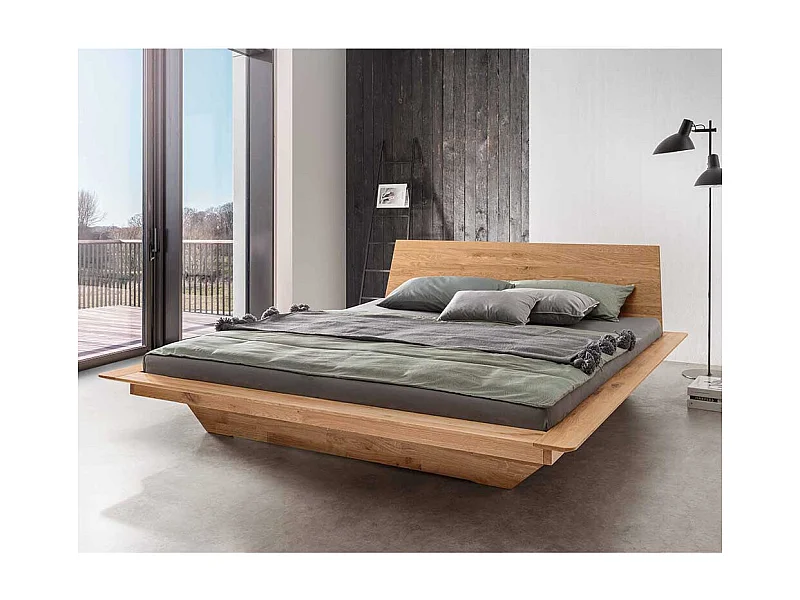Bettgestell Doppelbett aus Wildeiche Massivholz 224 cm tief