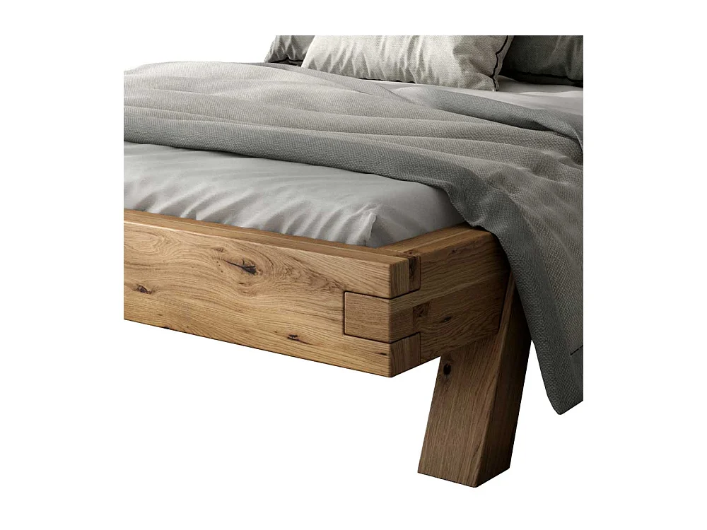 Balken Doppelbett aus Asteiche Massivholz 38 cm Einstiegshöhe