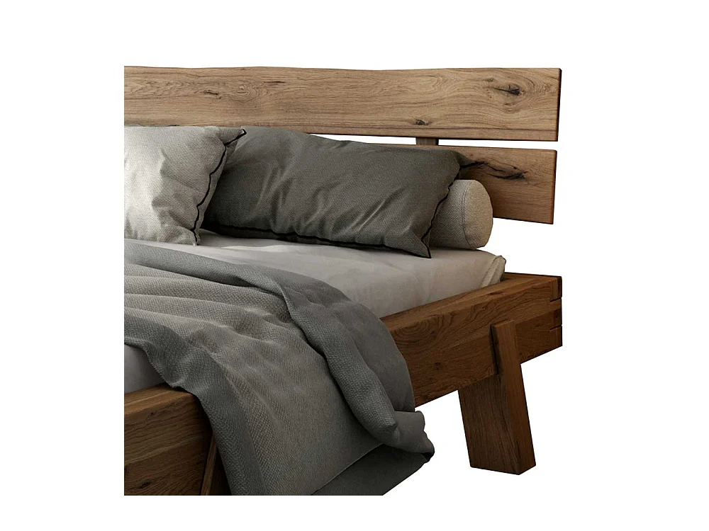 Balken Doppelbett aus Asteiche Massivholz 38 cm Einstiegshöhe