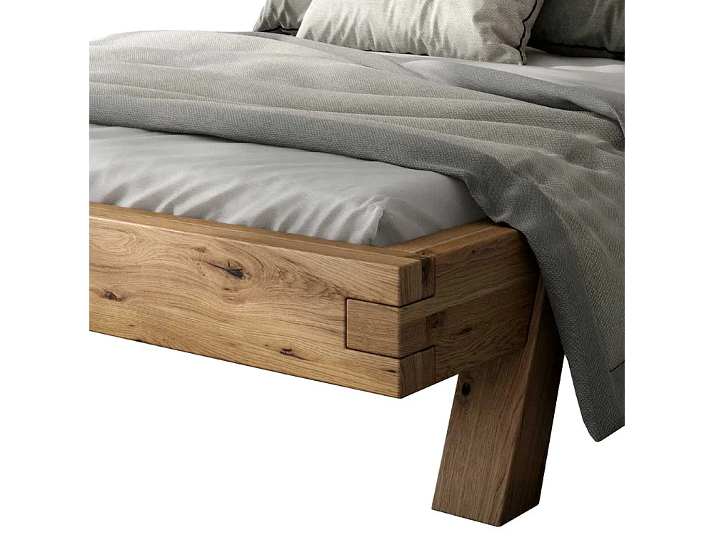 Balken Doppelbett aus Asteiche Massivholz 38 cm Einstiegshöhe