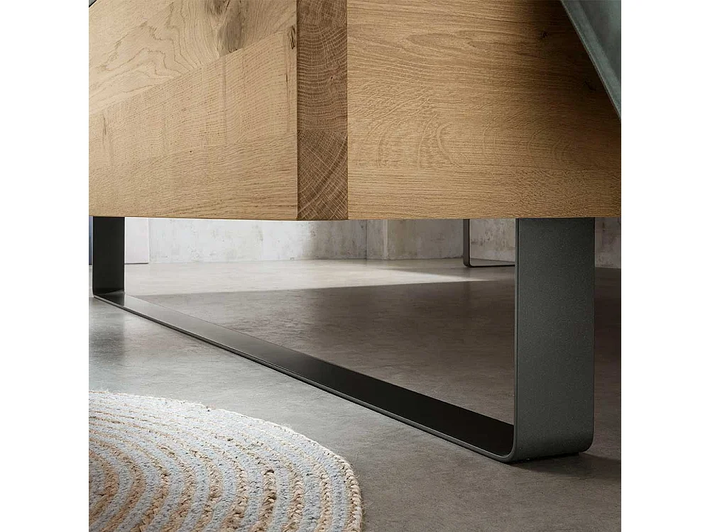 Industriestil Doppelbett in Wildeiche Bianco Wange und Bügelgestell