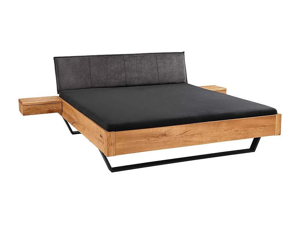 Wildeiche Massivbett mit Bügelgestell aus Metall Industry und Loft Stil