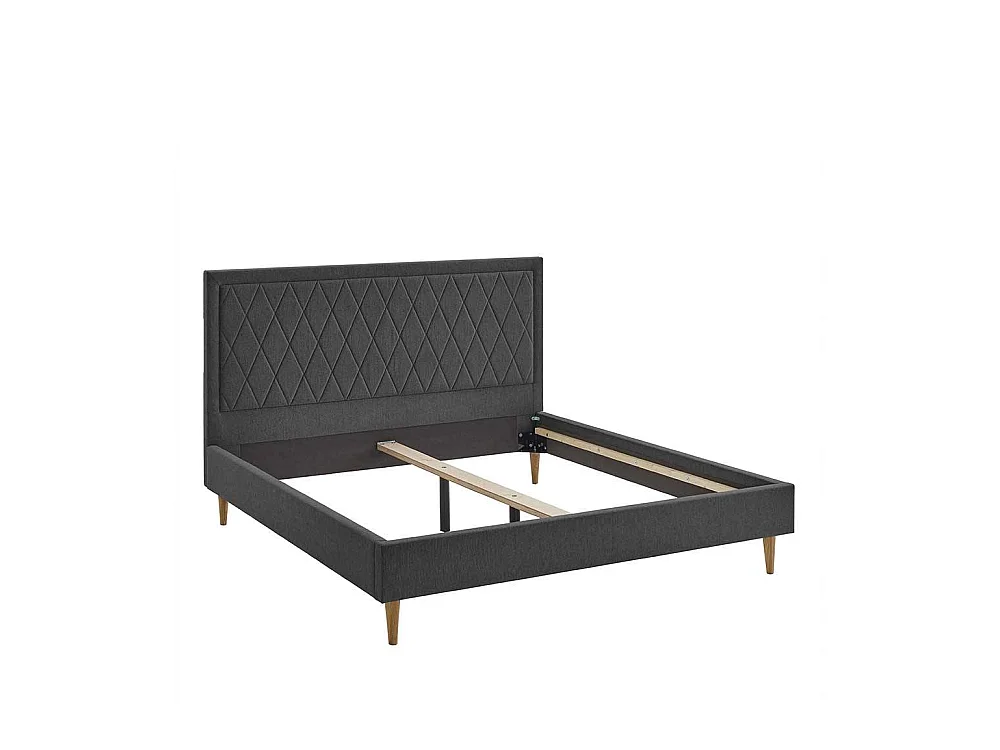 Polsterbett Anthrazit Doppelbett aus Webstoff Vierfußgestell aus Holz
