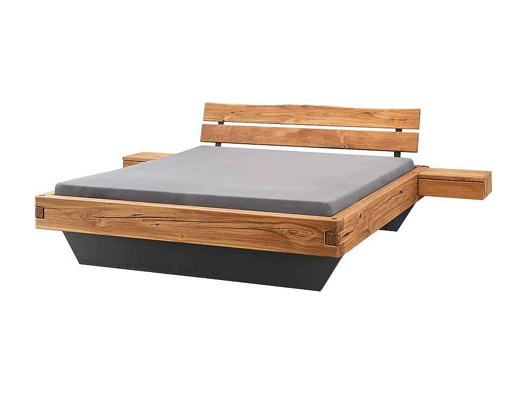 Doppelbett Massivholzbett in Wildeichefarben und Anthrazit