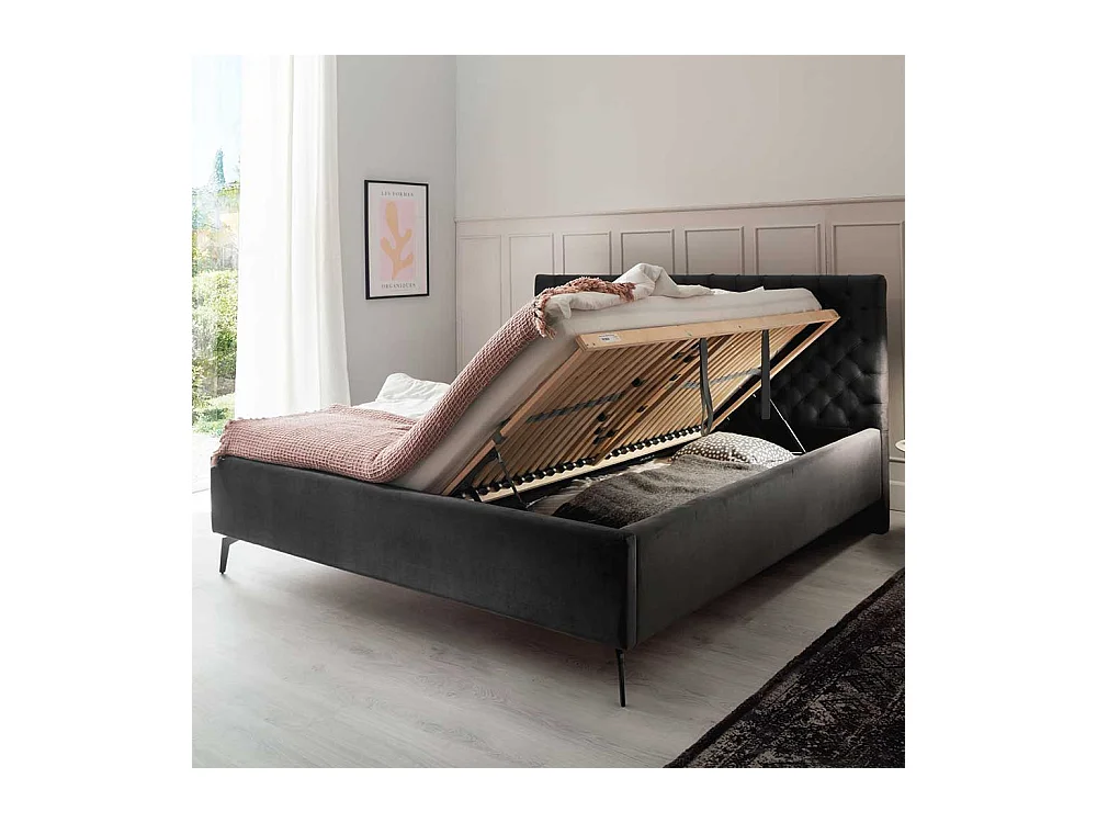 Polster Doppelbett Dunkelgrau aus Samt und Metall modernem Design
