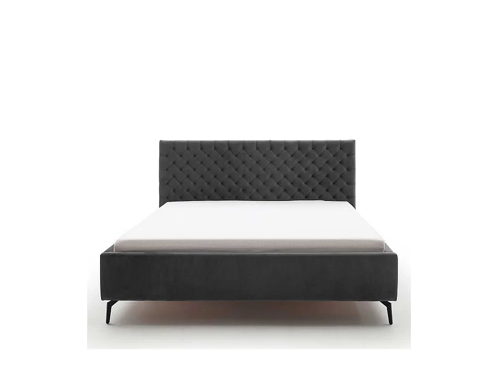 Polster Doppelbett Dunkelgrau aus Samt und Metall modernem Design
