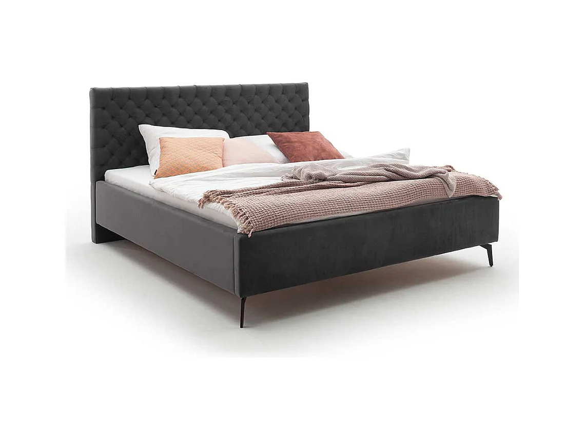 Polster Doppelbett Dunkelgrau aus Samt und Metall modernem Design