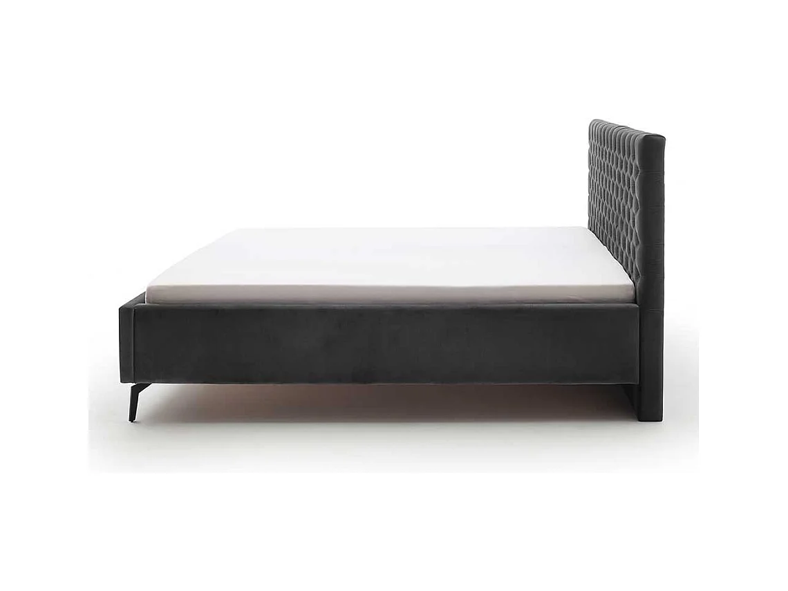 Polster Doppelbett Dunkelgrau aus Samt und Metall modernem Design